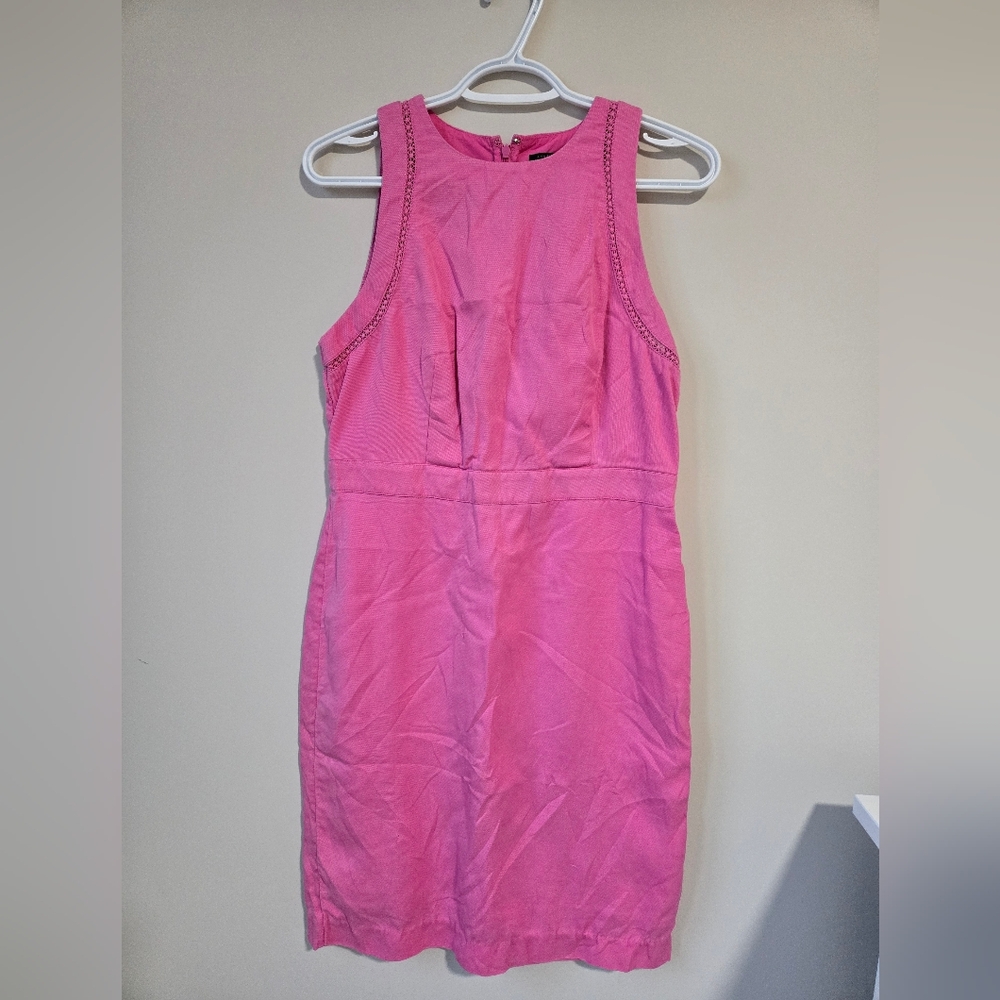 Ann Taylor pink sleeveless midi dress, embroidered trim, fully lined, sz 8, new